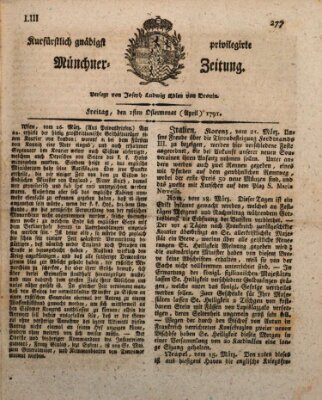 Kurfürstlich gnädigst privilegirte Münchner-Zeitung (Süddeutsche Presse) Freitag 1. April 1791