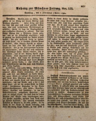 Kurfürstlich gnädigst privilegirte Münchner-Zeitung (Süddeutsche Presse) Samstag 2. April 1791