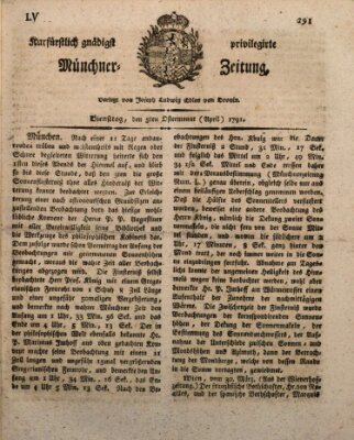 Kurfürstlich gnädigst privilegirte Münchner-Zeitung (Süddeutsche Presse) Dienstag 5. April 1791