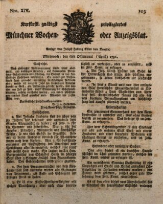 Kurfürstlich gnädigst privilegirte Münchner-Zeitung (Süddeutsche Presse) Mittwoch 6. April 1791