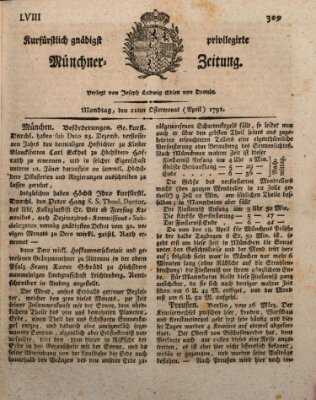 Kurfürstlich gnädigst privilegirte Münchner-Zeitung (Süddeutsche Presse) Montag 11. April 1791