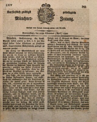 Kurfürstlich gnädigst privilegirte Münchner-Zeitung (Süddeutsche Presse) Donnerstag 21. April 1791