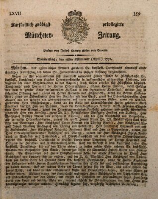 Kurfürstlich gnädigst privilegirte Münchner-Zeitung (Süddeutsche Presse) Donnerstag 28. April 1791