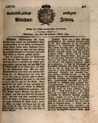 Kurfürstlich gnädigst privilegirte Münchner-Zeitung (Süddeutsche Presse) Montag 16. Mai 1791