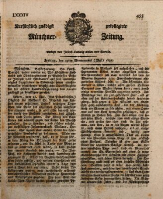 Kurfürstlich gnädigst privilegirte Münchner-Zeitung (Süddeutsche Presse) Freitag 27. Mai 1791