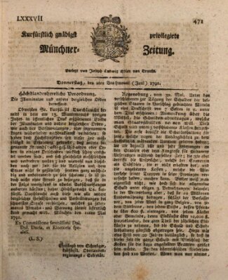 Kurfürstlich gnädigst privilegirte Münchner-Zeitung (Süddeutsche Presse) Donnerstag 2. Juni 1791