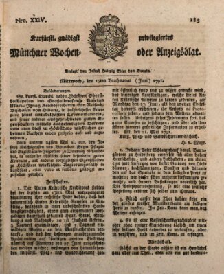 Kurfürstlich gnädigst privilegirte Münchner-Zeitung (Süddeutsche Presse) Mittwoch 15. Juni 1791