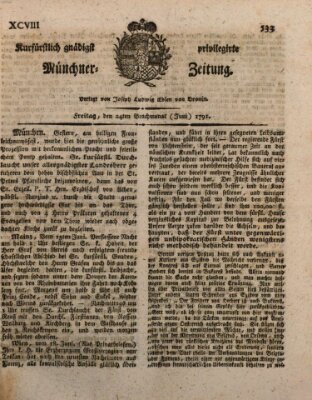 Kurfürstlich gnädigst privilegirte Münchner-Zeitung (Süddeutsche Presse) Freitag 24. Juni 1791