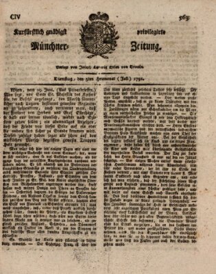 Kurfürstlich gnädigst privilegirte Münchner-Zeitung (Süddeutsche Presse) Dienstag 5. Juli 1791