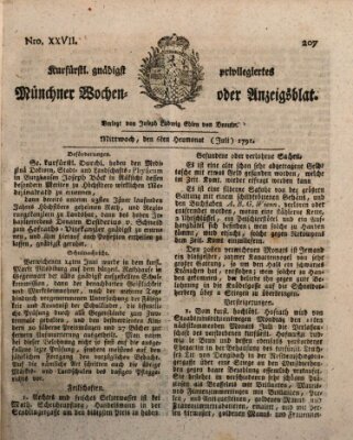 Kurfürstlich gnädigst privilegirte Münchner-Zeitung (Süddeutsche Presse) Mittwoch 6. Juli 1791