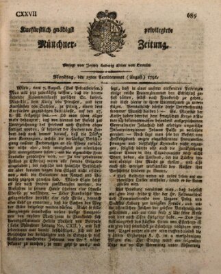 Kurfürstlich gnädigst privilegirte Münchner-Zeitung (Süddeutsche Presse) Montag 15. August 1791