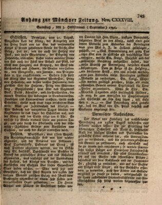 Kurfürstlich gnädigst privilegirte Münchner-Zeitung (Süddeutsche Presse) Samstag 3. September 1791