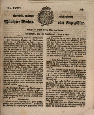 Kurfürstlich gnädigst privilegirte Münchner-Zeitung (Süddeutsche Presse) Mittwoch 7. September 1791