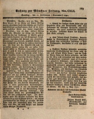 Kurfürstlich gnädigst privilegirte Münchner-Zeitung (Süddeutsche Presse) Samstag 10. September 1791