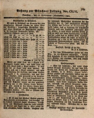 Kurfürstlich gnädigst privilegirte Münchner-Zeitung (Süddeutsche Presse) Samstag 17. September 1791