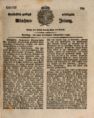 Kurfürstlich gnädigst privilegirte Münchner-Zeitung (Süddeutsche Presse) Dienstag 20. September 1791