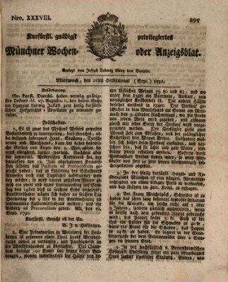 Kurfürstlich gnädigst privilegirte Münchner-Zeitung (Süddeutsche Presse) Mittwoch 21. September 1791