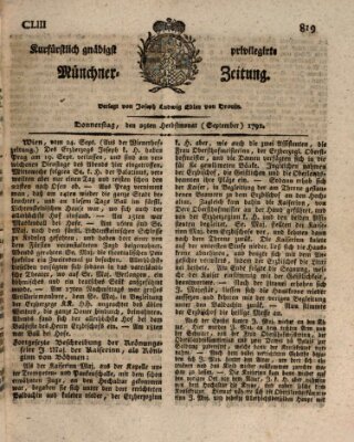 Kurfürstlich gnädigst privilegirte Münchner-Zeitung (Süddeutsche Presse) Donnerstag 29. September 1791