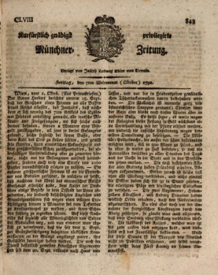 Kurfürstlich gnädigst privilegirte Münchner-Zeitung (Süddeutsche Presse) Freitag 7. Oktober 1791