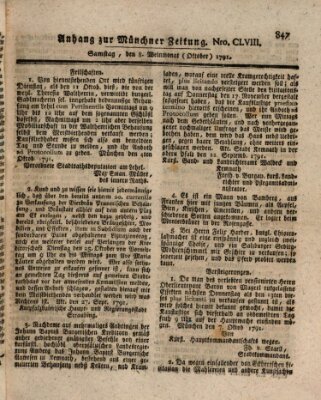 Kurfürstlich gnädigst privilegirte Münchner-Zeitung (Süddeutsche Presse) Samstag 8. Oktober 1791