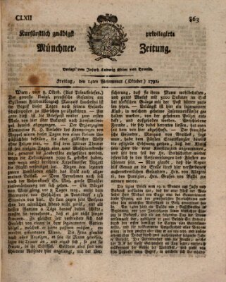 Kurfürstlich gnädigst privilegirte Münchner-Zeitung (Süddeutsche Presse) Freitag 14. Oktober 1791