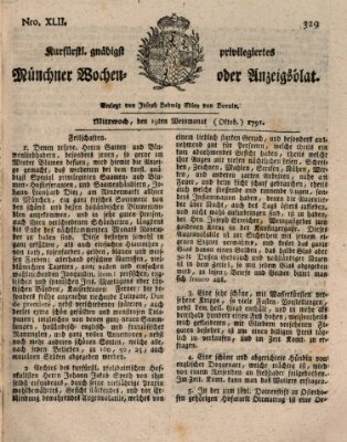 Kurfürstlich gnädigst privilegirte Münchner-Zeitung (Süddeutsche Presse) Mittwoch 19. Oktober 1791