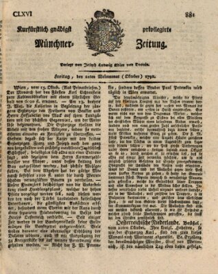 Kurfürstlich gnädigst privilegirte Münchner-Zeitung (Süddeutsche Presse) Freitag 21. Oktober 1791