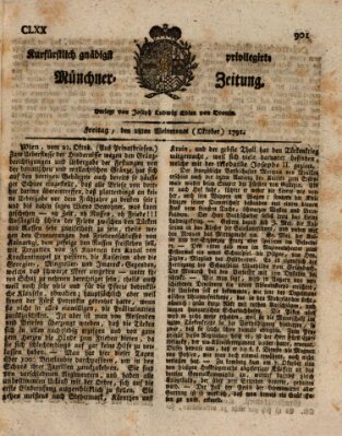 Kurfürstlich gnädigst privilegirte Münchner-Zeitung (Süddeutsche Presse) Freitag 28. Oktober 1791