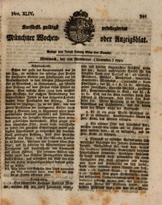 Kurfürstlich gnädigst privilegirte Münchner-Zeitung (Süddeutsche Presse) Mittwoch 2. November 1791