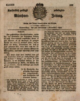 Kurfürstlich gnädigst privilegirte Münchner-Zeitung (Süddeutsche Presse) Donnerstag 3. November 1791