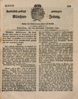 Kurfürstlich gnädigst privilegirte Münchner-Zeitung (Süddeutsche Presse) Donnerstag 10. November 1791