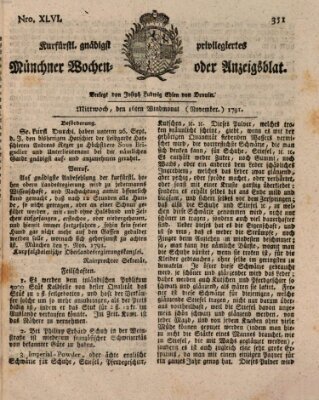 Kurfürstlich gnädigst privilegirte Münchner-Zeitung (Süddeutsche Presse) Mittwoch 16. November 1791