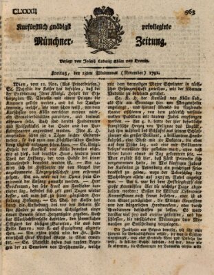 Kurfürstlich gnädigst privilegirte Münchner-Zeitung (Süddeutsche Presse) Freitag 18. November 1791