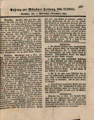 Kurfürstlich gnädigst privilegirte Münchner-Zeitung (Süddeutsche Presse) Samstag 19. November 1791