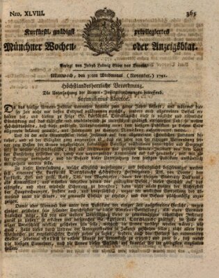 Kurfürstlich gnädigst privilegirte Münchner-Zeitung (Süddeutsche Presse) Mittwoch 30. November 1791