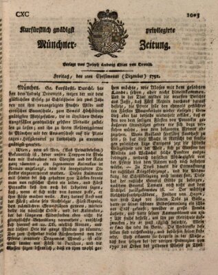 Kurfürstlich gnädigst privilegirte Münchner-Zeitung (Süddeutsche Presse) Freitag 2. Dezember 1791