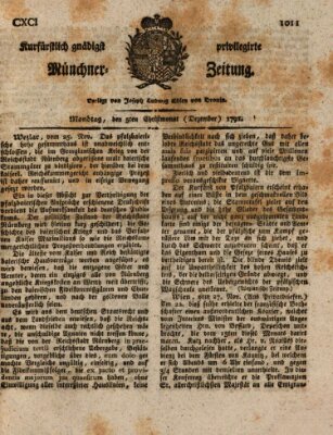 Kurfürstlich gnädigst privilegirte Münchner-Zeitung (Süddeutsche Presse) Montag 5. Dezember 1791