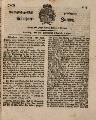 Kurfürstlich gnädigst privilegirte Münchner-Zeitung (Süddeutsche Presse) Dienstag 6. Dezember 1791