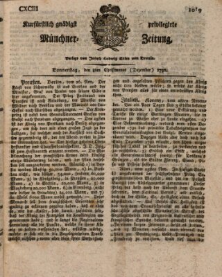 Kurfürstlich gnädigst privilegirte Münchner-Zeitung (Süddeutsche Presse) Donnerstag 8. Dezember 1791