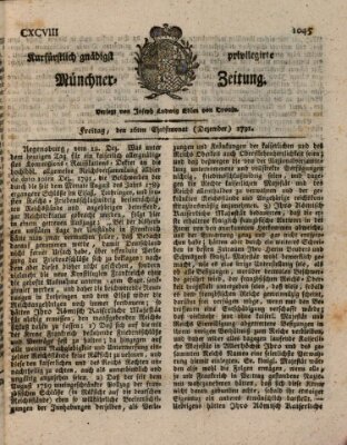 Kurfürstlich gnädigst privilegirte Münchner-Zeitung (Süddeutsche Presse) Freitag 16. Dezember 1791