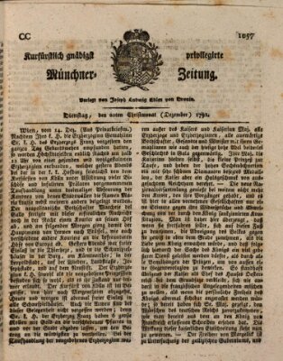 Kurfürstlich gnädigst privilegirte Münchner-Zeitung (Süddeutsche Presse) Dienstag 20. Dezember 1791