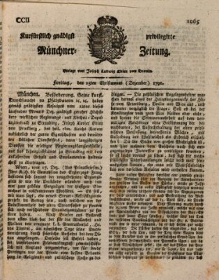 Kurfürstlich gnädigst privilegirte Münchner-Zeitung (Süddeutsche Presse) Freitag 23. Dezember 1791