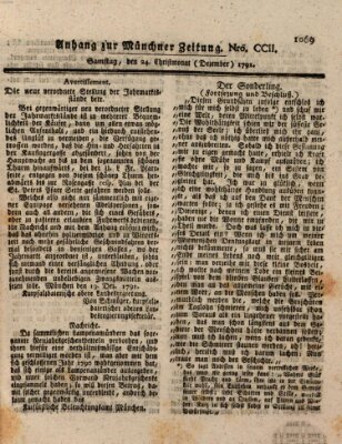 Kurfürstlich gnädigst privilegirte Münchner-Zeitung (Süddeutsche Presse) Samstag 24. Dezember 1791