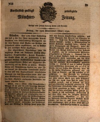 Kurfürstlich gnädigst privilegirte Münchner-Zeitung (Süddeutsche Presse) Freitag 13. Januar 1792