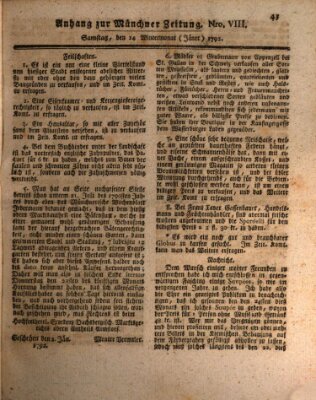 Kurfürstlich gnädigst privilegirte Münchner-Zeitung (Süddeutsche Presse) Samstag 14. Januar 1792