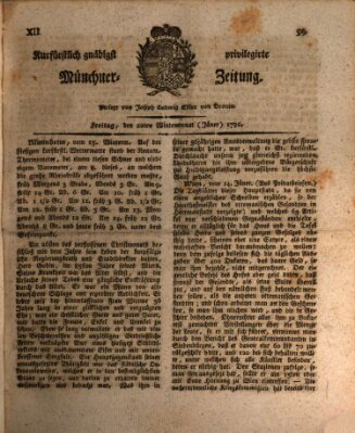 Kurfürstlich gnädigst privilegirte Münchner-Zeitung (Süddeutsche Presse) Freitag 20. Januar 1792