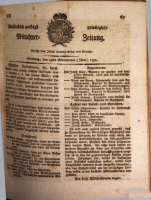 Kurfürstlich gnädigst privilegirte Münchner-Zeitung (Süddeutsche Presse) Montag 23. Januar 1792