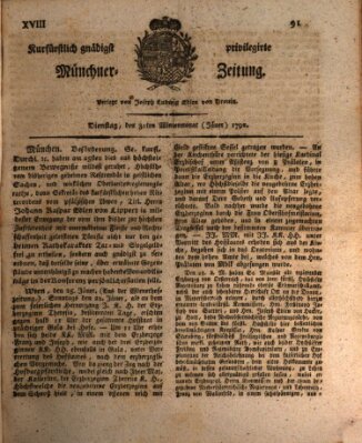 Kurfürstlich gnädigst privilegirte Münchner-Zeitung (Süddeutsche Presse) Dienstag 31. Januar 1792