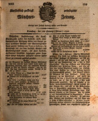 Kurfürstlich gnädigst privilegirte Münchner-Zeitung (Süddeutsche Presse) Dienstag 7. Februar 1792