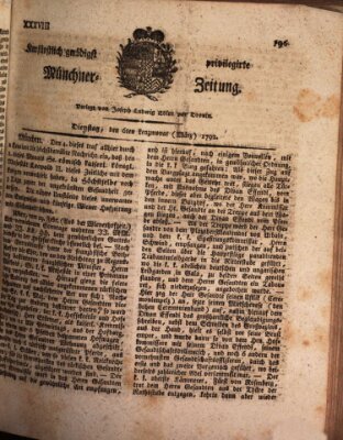 Kurfürstlich gnädigst privilegirte Münchner-Zeitung (Süddeutsche Presse) Dienstag 6. März 1792